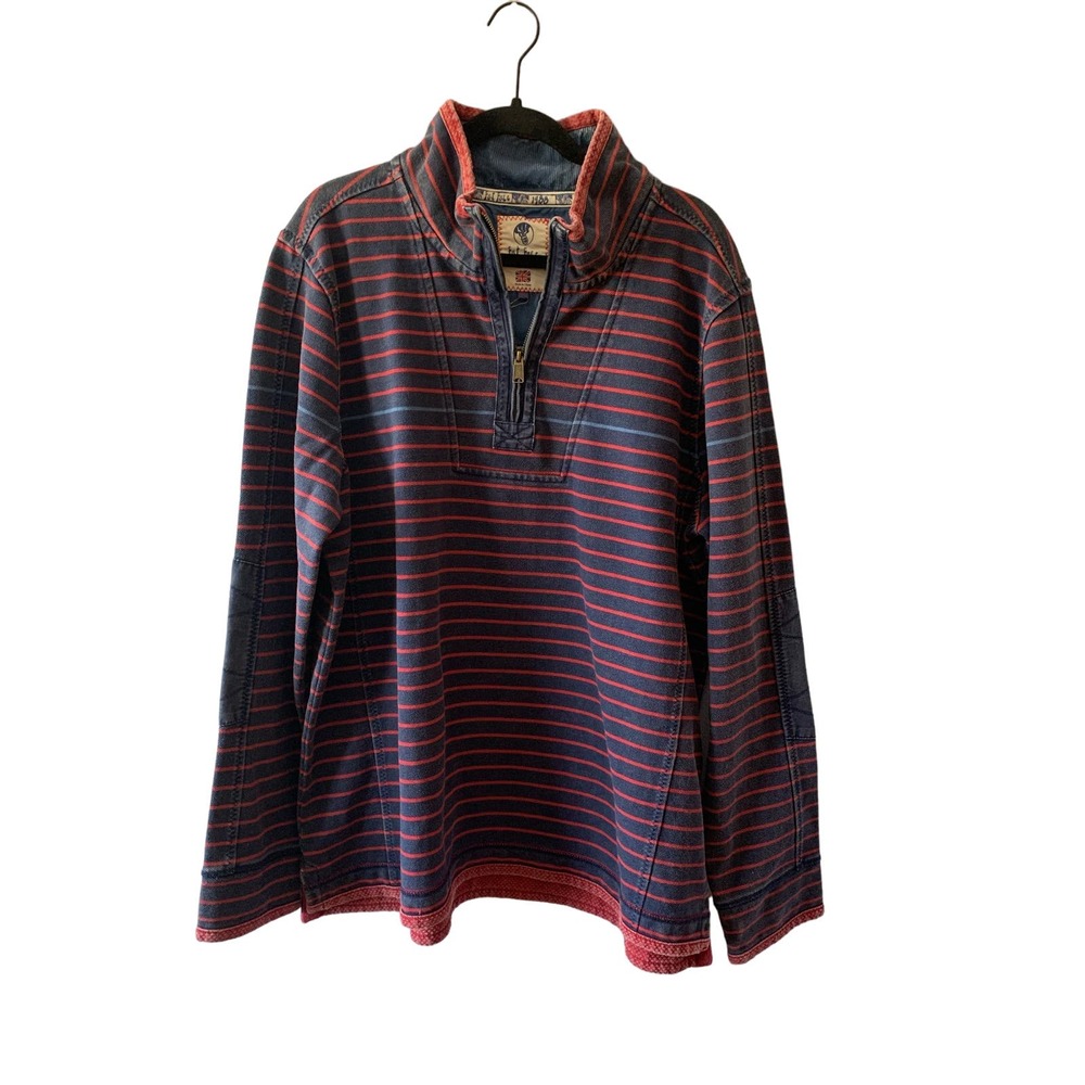 Fat Face Navy and Red Striped Half-Zip Polo